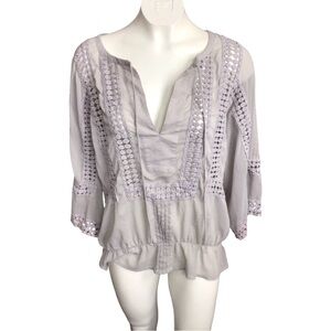 Daniel Rainn Soft Gray Blouse with Crochet Details
